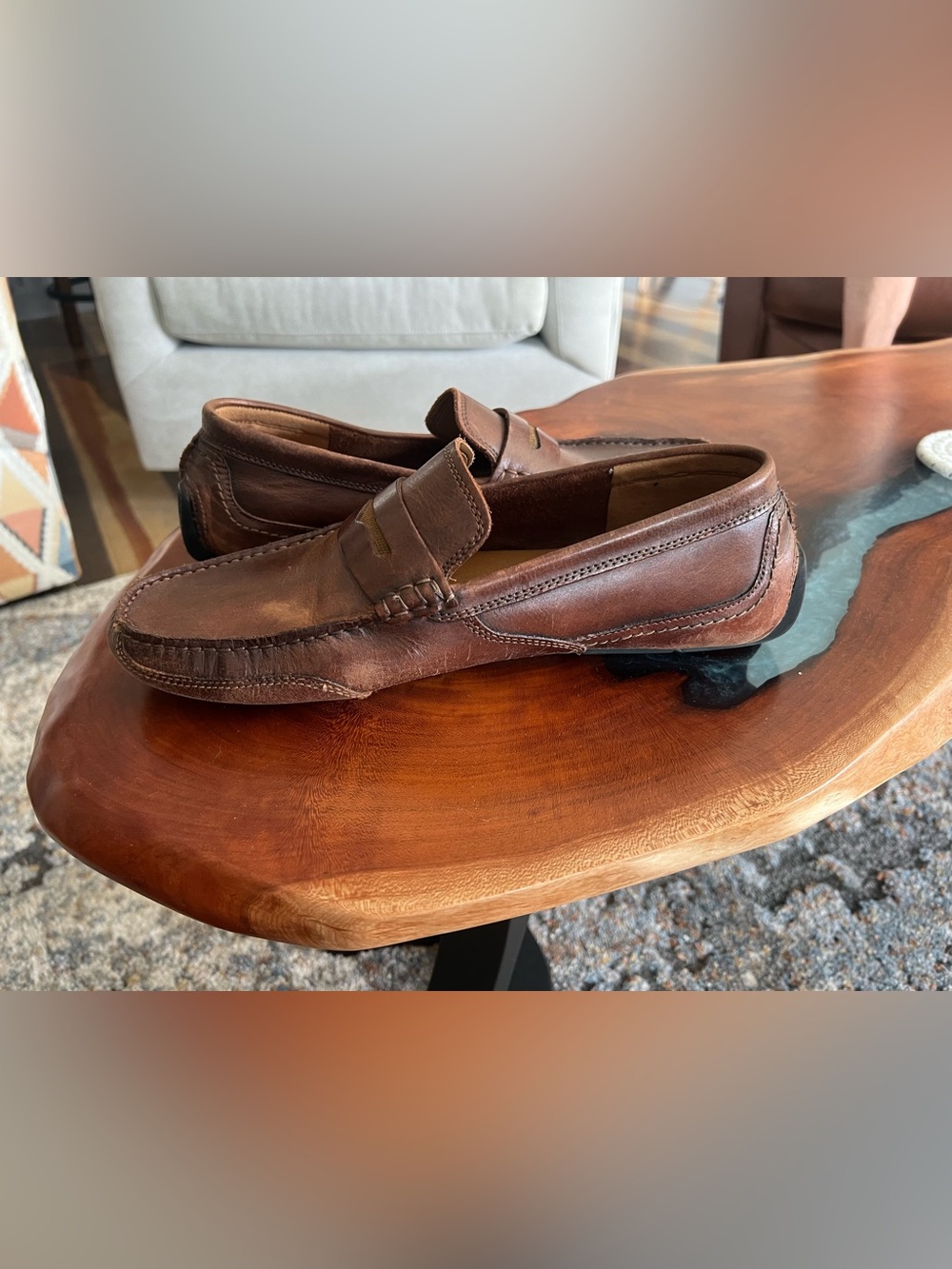 Collection B Chestnut Brown Leather Penny Loafers with Gold Accent - Picture 5 of 6